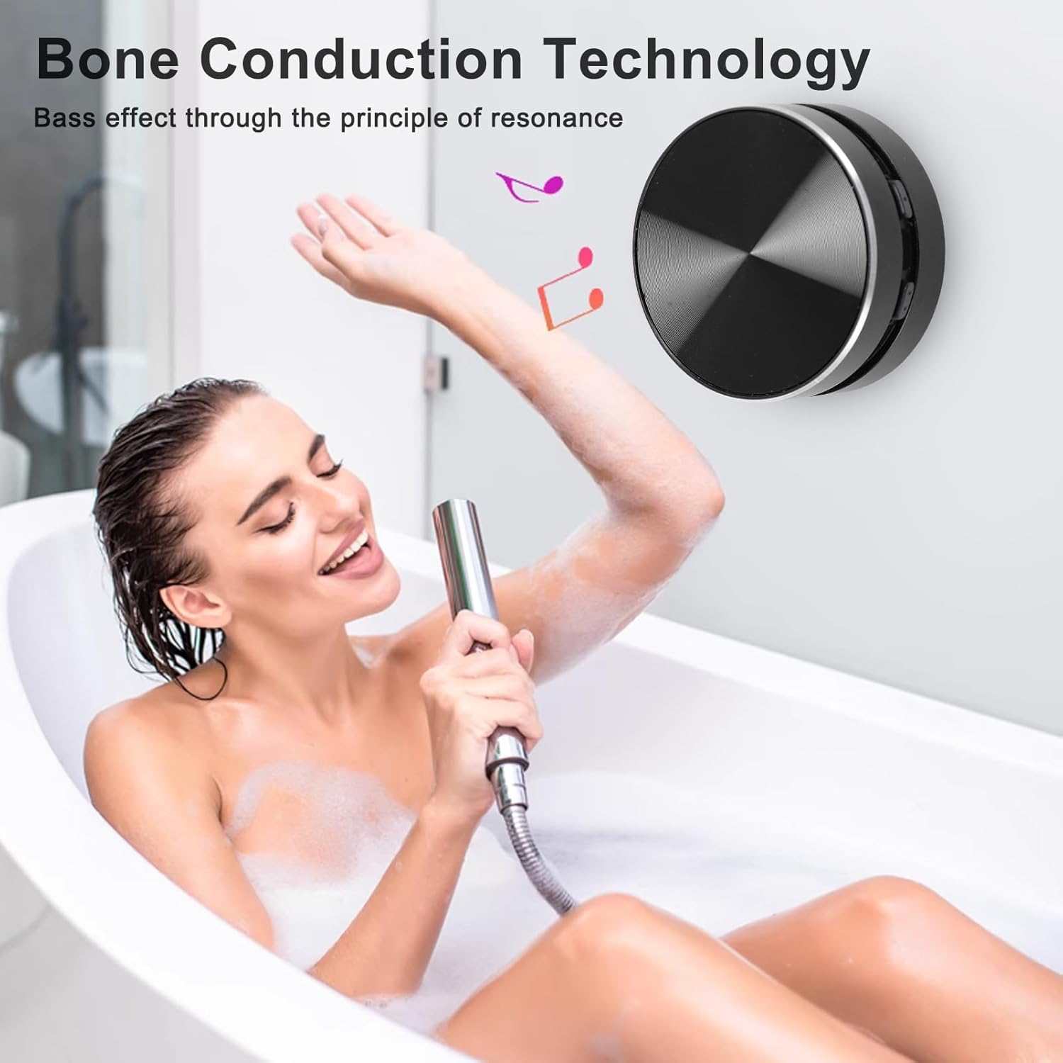 Bluetooth Bone Conduction Speaker, True Speakers Mini Portable Stereo Speaker, Stereo Bass Portable Small Speaker with Suction Cup for Bathroom Outdoor